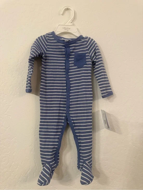 Striped Blue & White Footed One-Piece - Cozy Everyday Wear