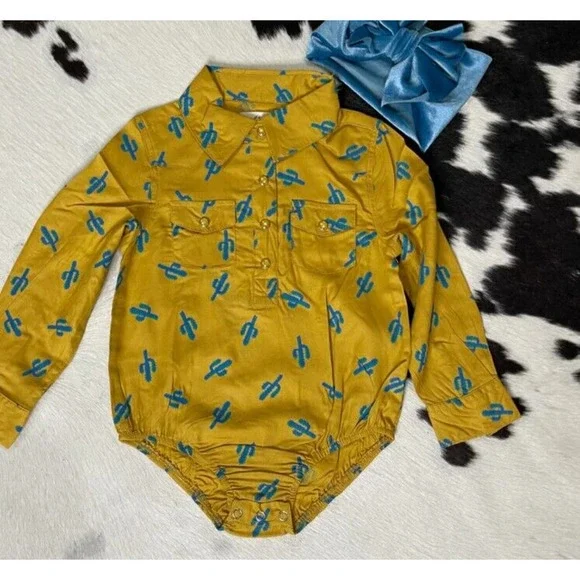 Cotton &Rye bodysuit with teal‎ cactus, 6-9months NWT