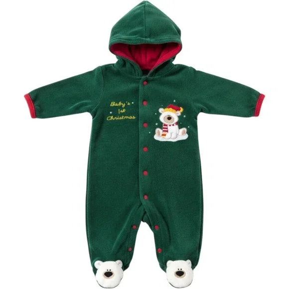 Baby's First Christmas Green Outfit with Bear Design‎ Newborn