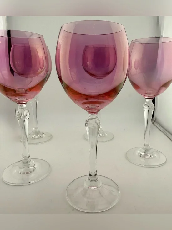 5 Colony Bijoux Pink (Iridescent) wine glasses. 8oz