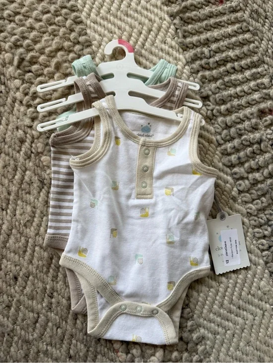 cloud island White, Beige & Mint Snail Print Tank Bodysuits - 3 Pack newborn
