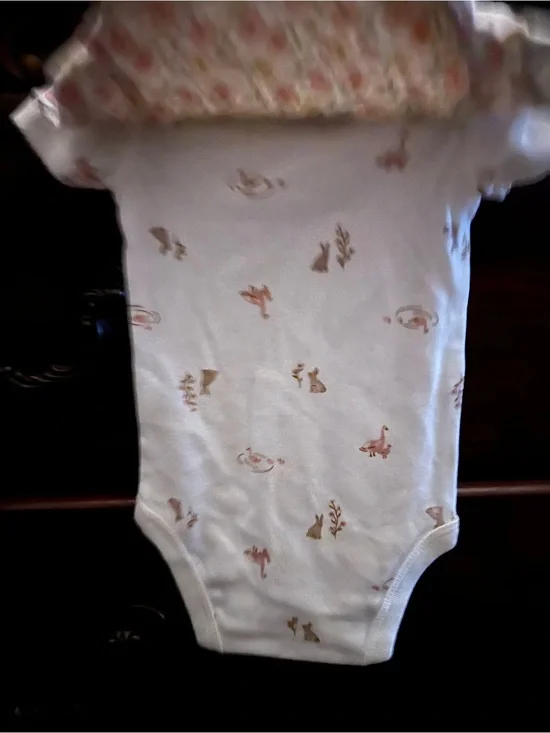 Carter's White One-Piece with Tan and Light Brown Animal Prints