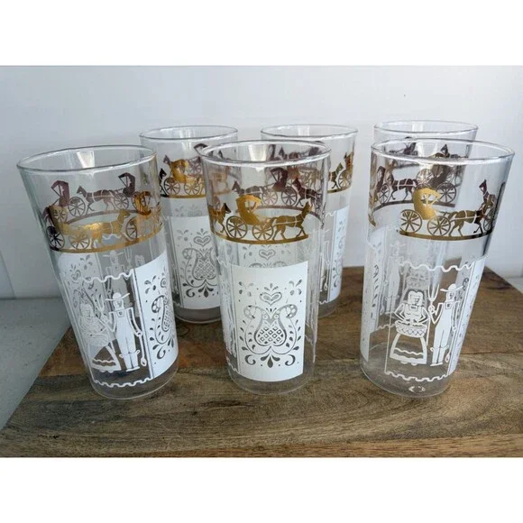 6 Vintage Anchor Hocking Amish Butterprint Tumblers Drinking Glasses Mint