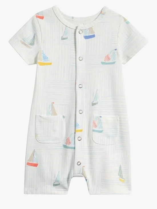 Pehr Sailboat Print Short-Sleeve One-Piece Romper