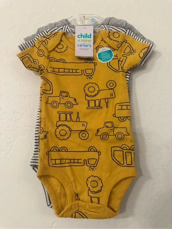 child of mine mustard yellow construction vehicles bodysuit