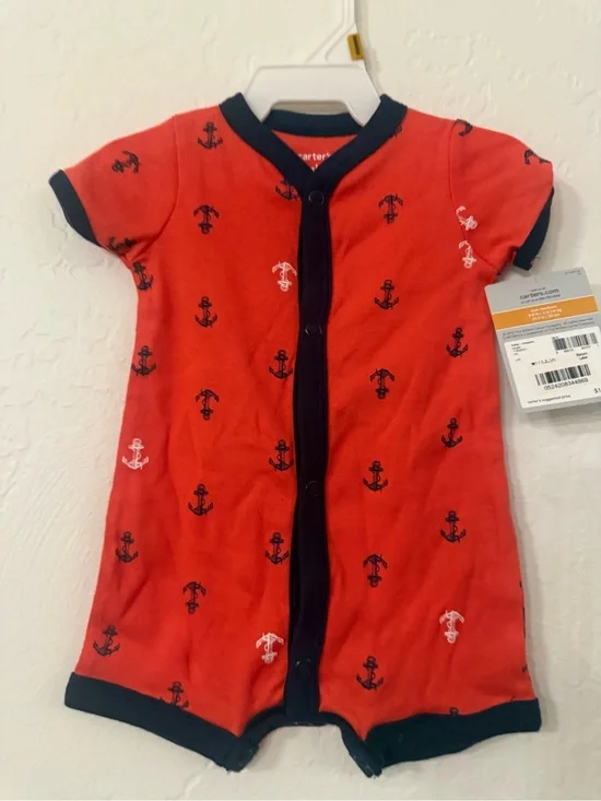 Carter's Red Baby Romper with Navy Trim and Anchor Detail