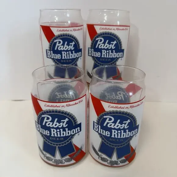 PABST BLUE RIBBON Beer Can Shaped 16 oz Glasses Signature Glassware NWOB