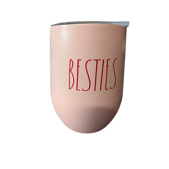Rae Dunn Besties Pink Stainless Steel Insulated Wine Tumbler with Lid Matte Red