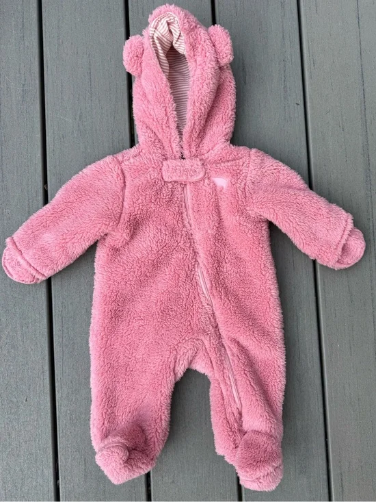 Just One You by Carters Pink Sherpa Pram Snowsuit Bodysuit Fleece Size 3 Months