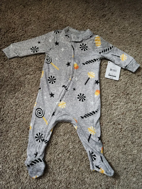 Grey Candy-Print Footed One-Piece Bodysuit for Kids Size 0-3M