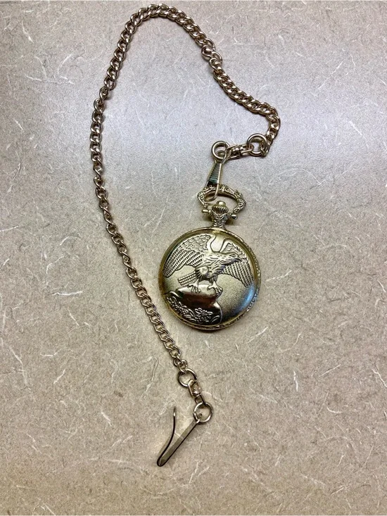 Gold-Tone Eagle Pocket Watch Pendant Necklace