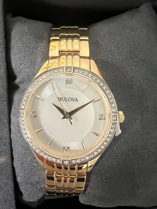 Bulova Gold Tone Women's Crystal Bezel Bracelet Watch