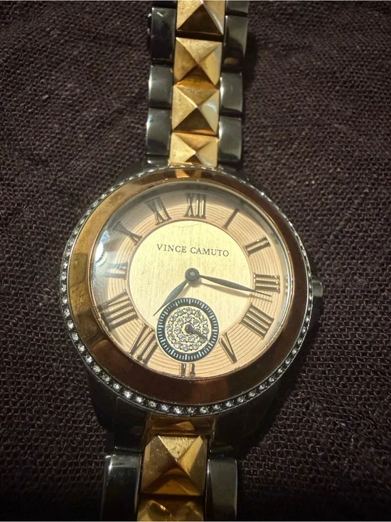 Vince Camuto Two-Tone Pyramid Stud Bracelet Watch — Rose Gold Dial