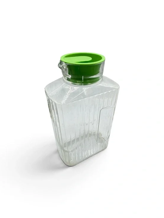 Vintage Anchor Hocking Glass Juice Carafe Green Lid Mid Century Refrigerator