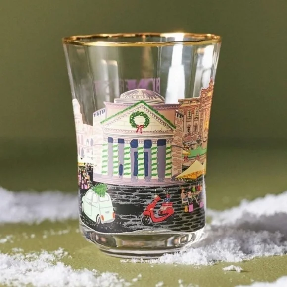 NWT Anthropologie Holiday In The City Rome Christmas Tumbler  Juice  Glass