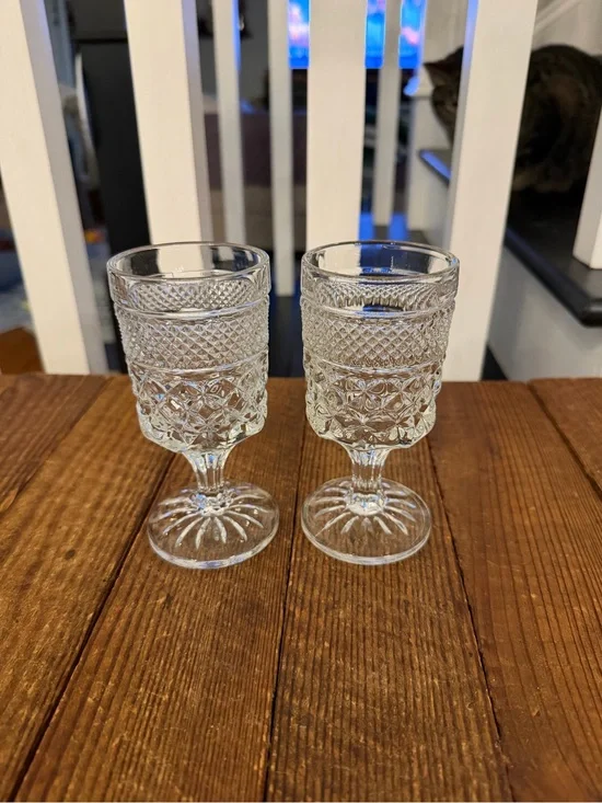 Pair of Vintage Clear Pressed Glass Goblets