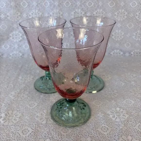 Vintage Pink & Green Textured Pfaltzgraff Garden Party goblets – Set of 3