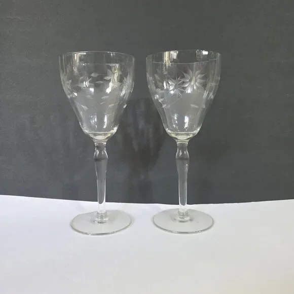 Crystal Etched Water Goblets Set Of 2