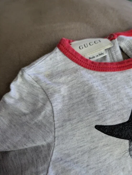 Gucci Baby Footed Sleeper 3-6M Gray Cat Sailor Fish Graphic Pajamas Made In Ital