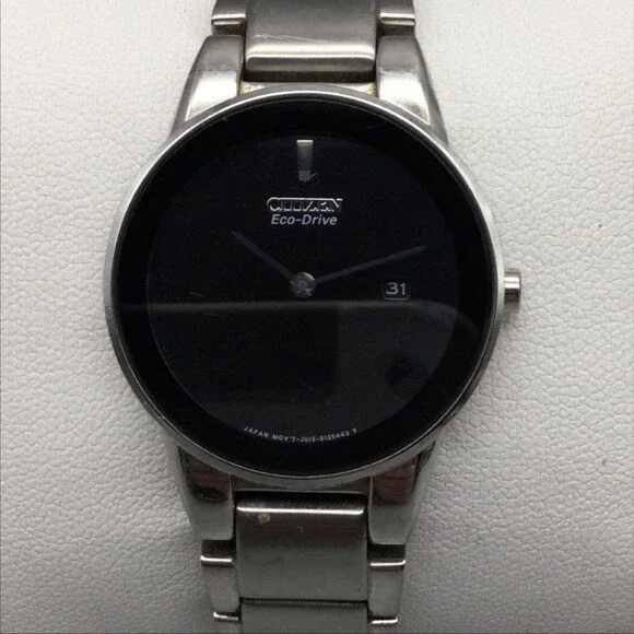 Citizen Eco-Drive Womens Watch 30mm Black Dial Stainless Date Solar J015 6.25
