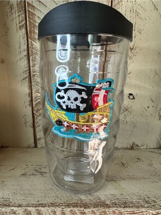 NWT Tervis Pirate Ship Embroidered Patch 10oz Wavy Tumbler Cup with Lid