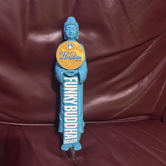Funky Buddah Floridan Wheat Ale Beer Tap Handle Light Blue  Light Chips Read