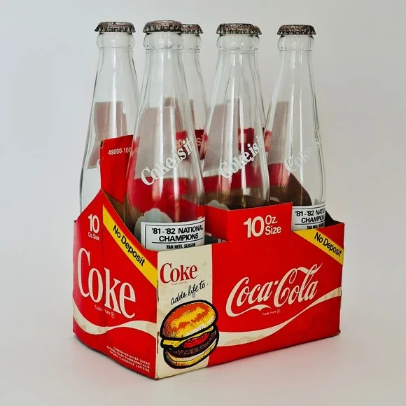 Vintage 1982 UNC Tar Heels National Champions Coca-Cola 10oz Bottles 6 Pack Set
