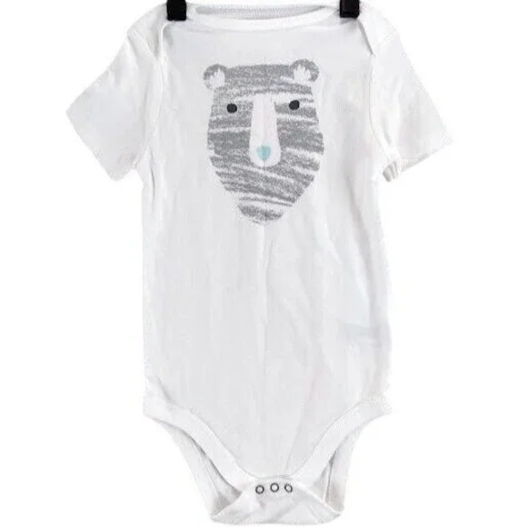 Cloud Island White Short Sleeve Baby Bodysuit Bear Face Graphic Size 24M‎