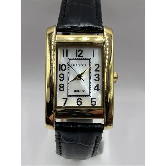 Gossip Women's‎ Watch MOP Dial Black Leather Band GSP173A- New Battery