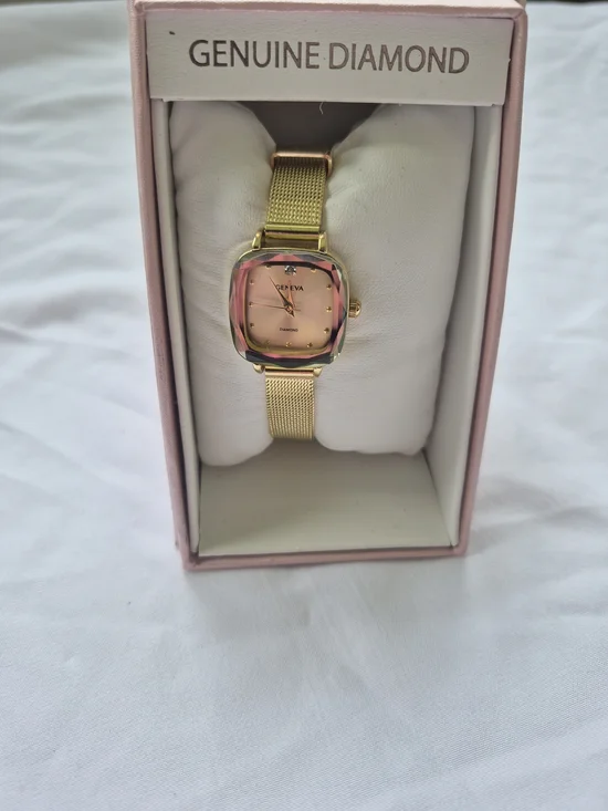 Geneva Gold Mesh Strap Watch with Pink Dial