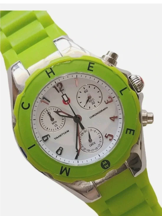 Michele NeonLime  Jelly Bean Silicone Bezel Chronograph Watch  Battery needed