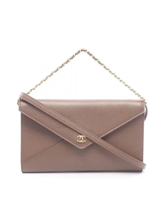 Chanel Shoulder Bag Envelope CC Logo Gray Leather