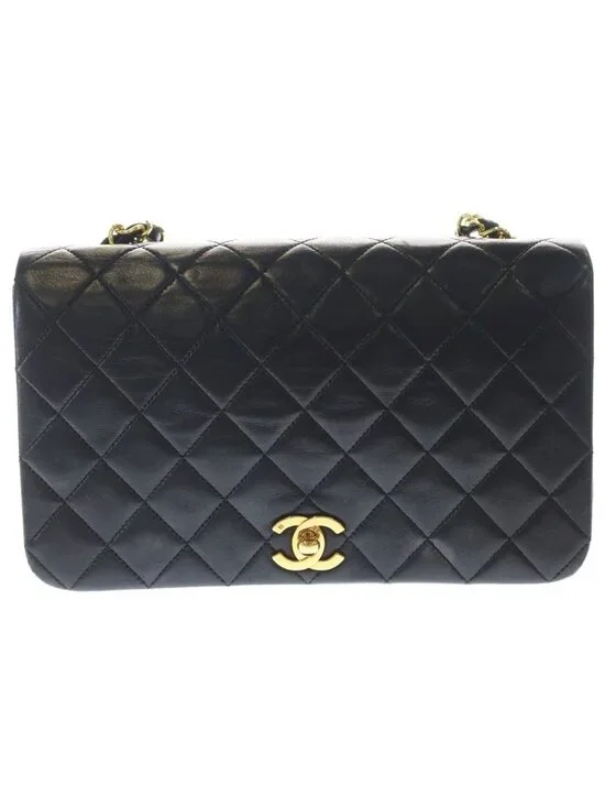 Chanel Quilted 23 Full Flap Lambskin Leather S Chain Shoulder Bag Gold Black