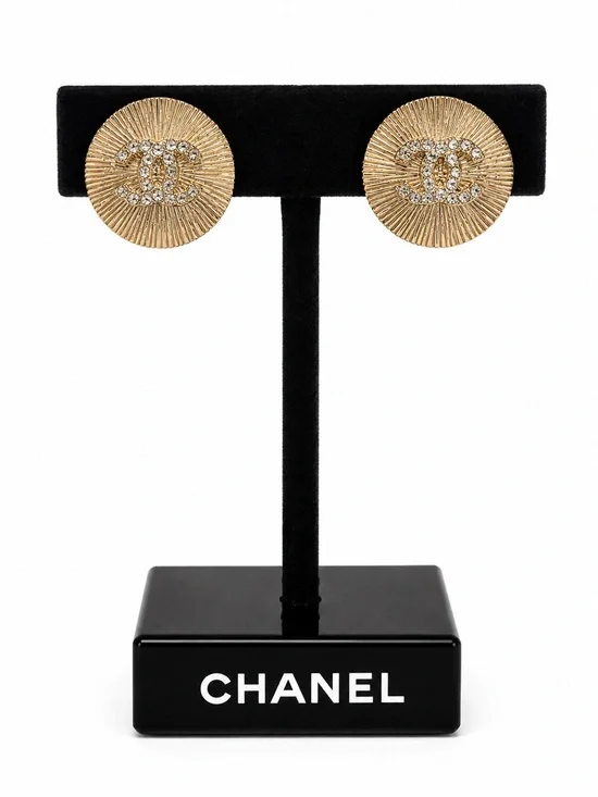 CHANEL Gold and Crystal CC Sunburst Earrings