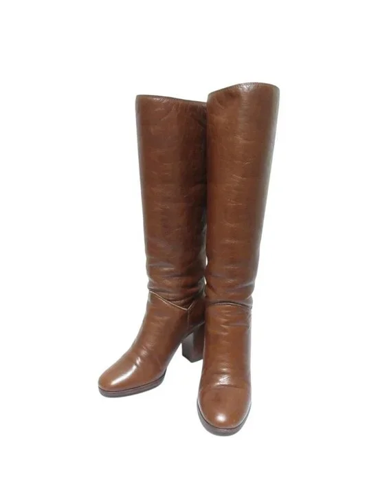 Chanel CC Logo Leather Long Boots 36 Brown