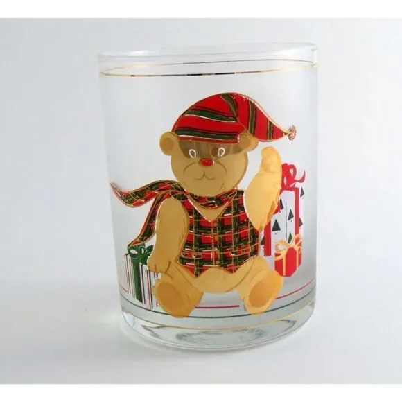 Culver 1960’s Set of 4 Yule Bear Rocks Glasses  22k Gold Christmas Teddy Bear