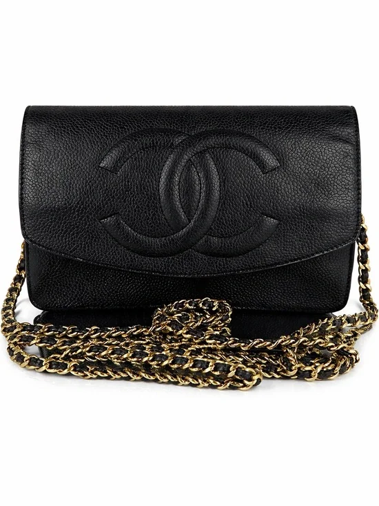 CHANEL TIMELESS CC WALLET ON CHAIN WOC BLACK CAVIAR LEATHER BAG GOLD CHAIN