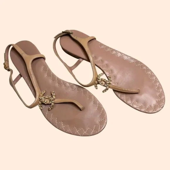 Chanel T Strap CC Chain Sandals