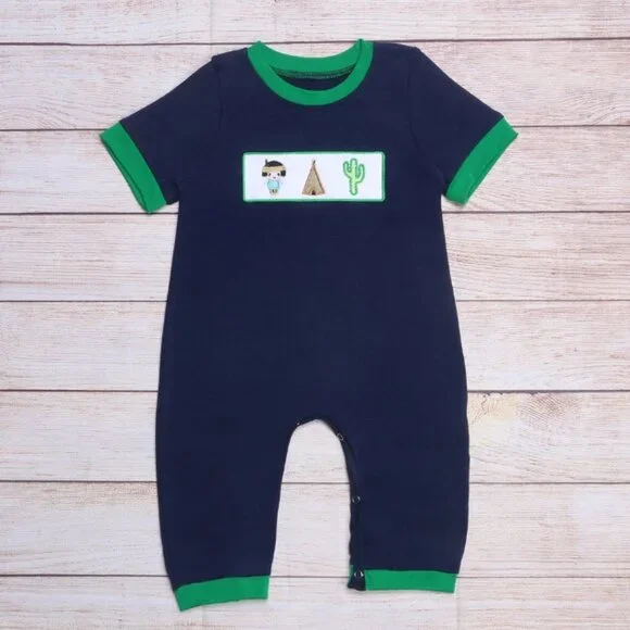 Baby Boys Boutique Native American Tipi Cactus Short Sleeve Romper Jumpsuit