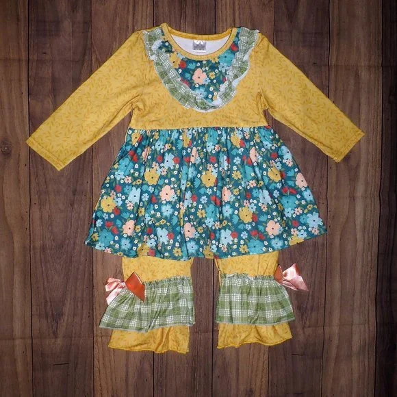 Boutique Baby Girls Floral Skirted Long Sleeve Romper Jumpsuit