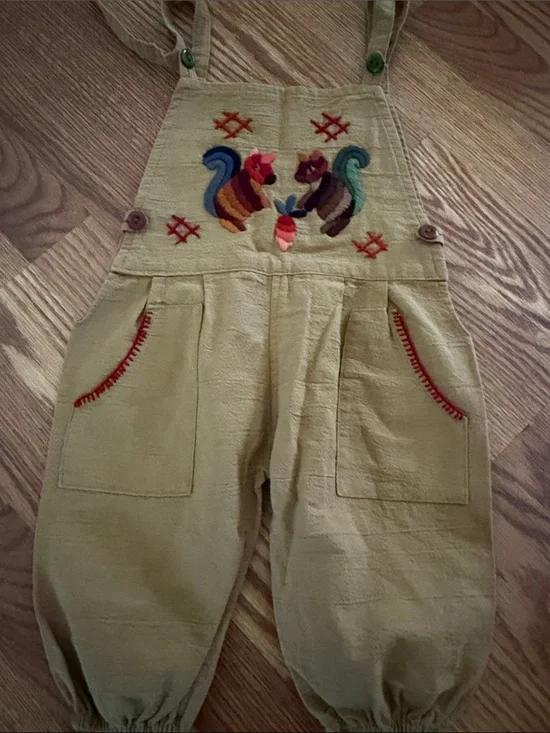 Embroidered Squirrel  overalls