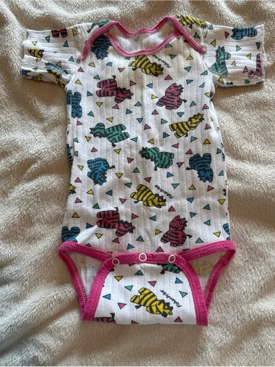 Vintage Fischer Price bodysuit 90s Baby Girl Multicolor Zebra