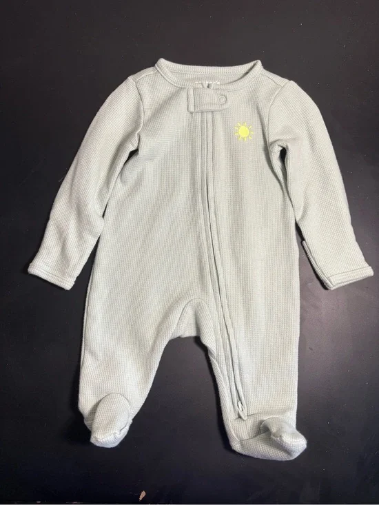 Carter's Sage Green Waffle Knit Footed One-Piece with Yellow Sun