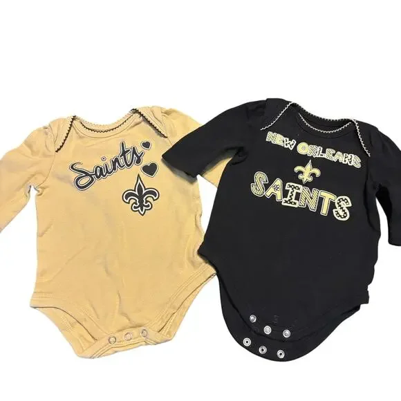 Lot of 2 NFL TEAM Infant New Orleans Saints Long Sleeve Body Suit  3/6 Months