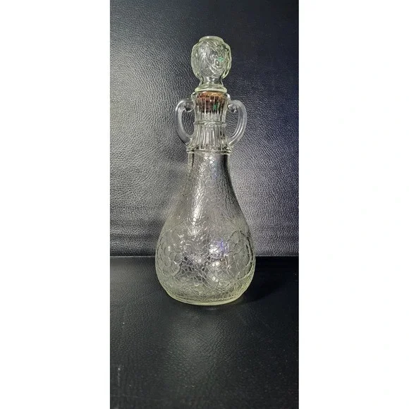 Vintage WHITE HOUSE VINEGAR Carafe clear glass 2-handled jug FLORAL 9