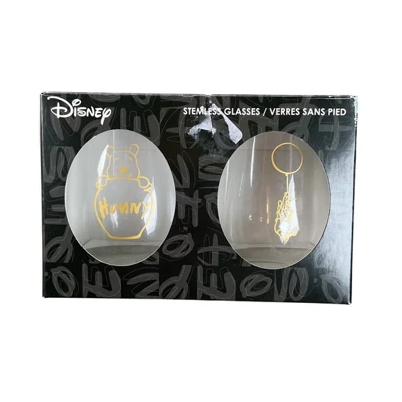 Disney Winnie the Pooh Stemless Glasses Unisex‎ OS Clear NEW Gold Hunny Balloon