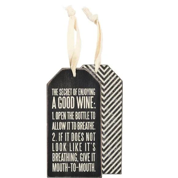 Mouth to Mouth Wine Bottle Tag | Black & White Wood | 3