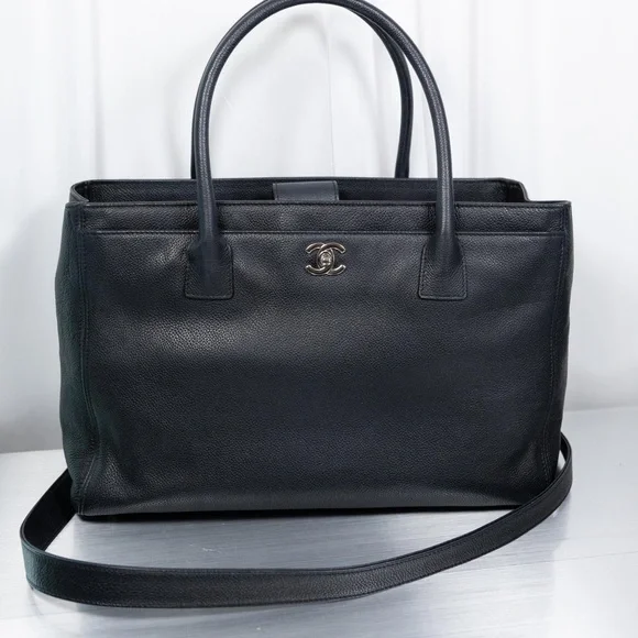 Chanel dark gray black executive Cerf tote