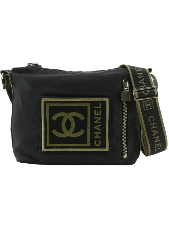 Chanel Sports Line Nylon Canvas Black Khaki Shoulder Bag