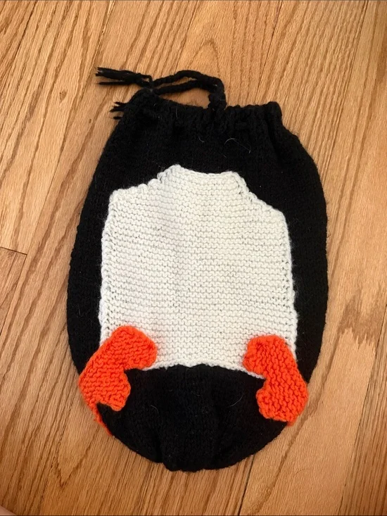 Handmade Black, White & Orange Knit Penguin swaddle